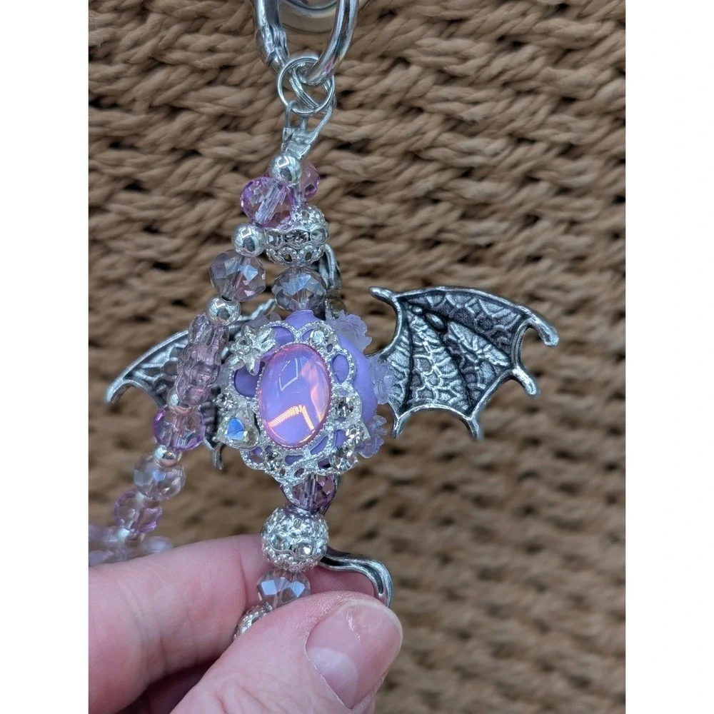 Purple Dragon Purse Or Phone Charm Beaded Handbag Accessory Jewelry Charm NEW